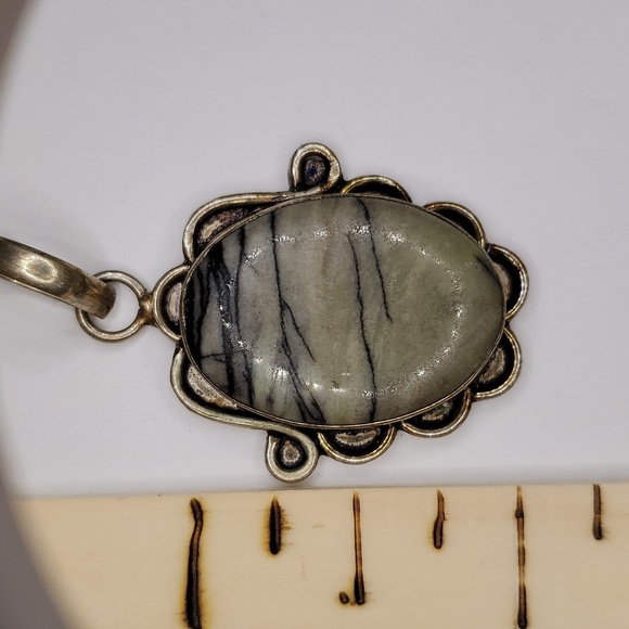 Vintage Jewelry - Vintage Sterling and Zebra Jasper Pendant